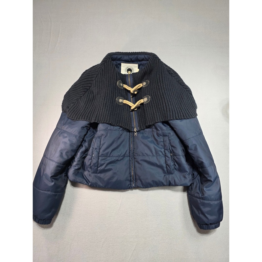 Women’s Navy Knit-Trim Puffer Jacket